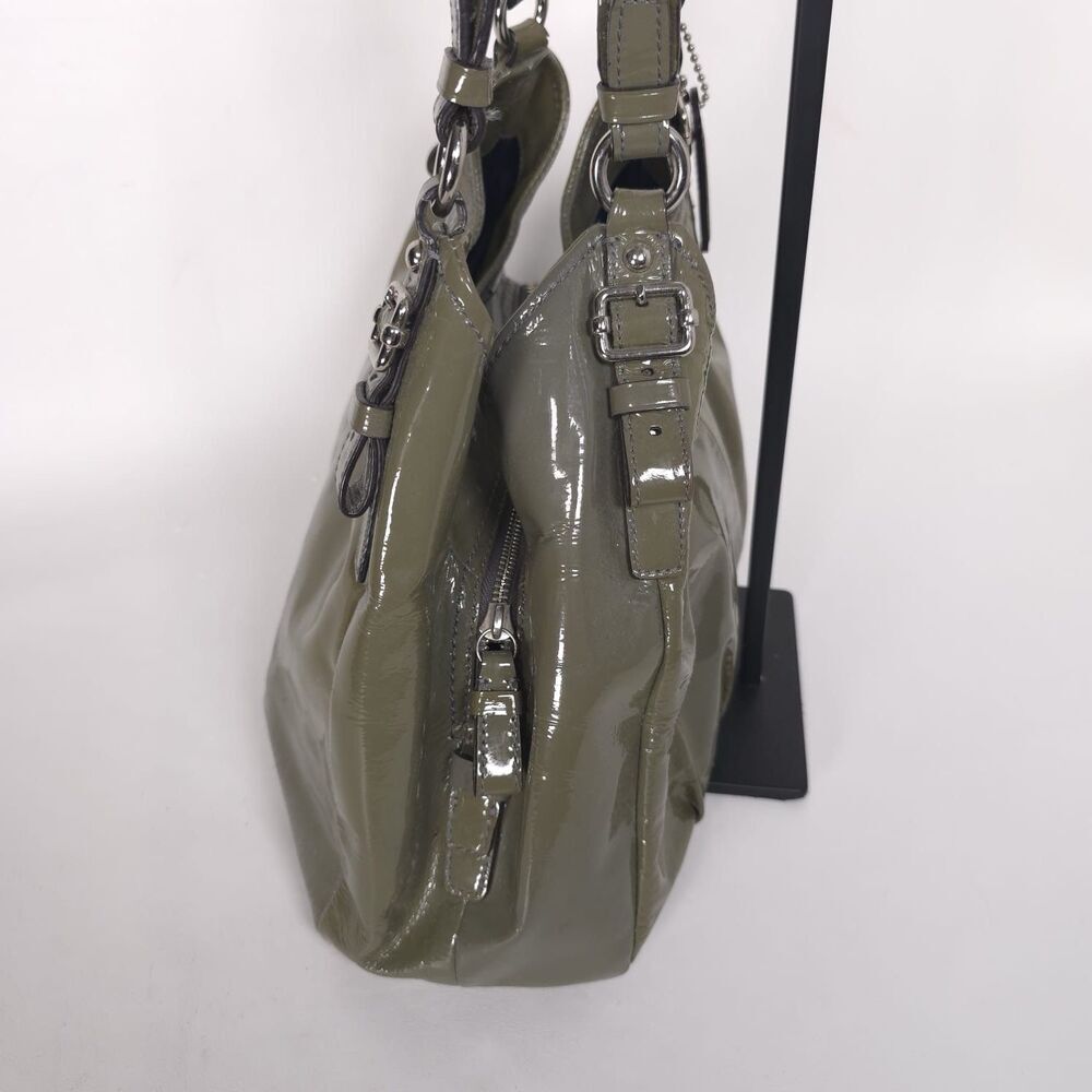 COACH Madison Patent Maggie Glossy Dark Grey Leather Satchel Bag Shoulder Purse‎ - Picture 13 of 16